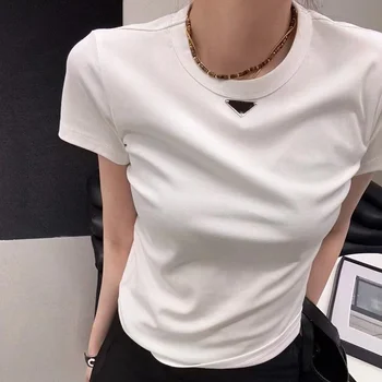Kadın T-shirt Moda Ve Trendy Yuvarlak Boyun Kısa Uyku Kadınlar İçin 23 Yeni Gevşek Uydurma Rahat Çok Yönlü Renk pamuklu bluz