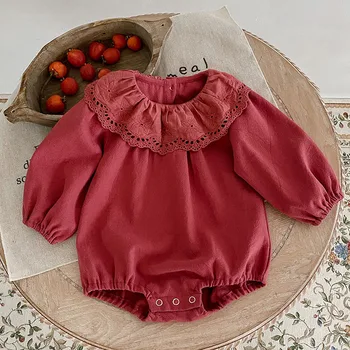Sonbahar Bahar 0-24M Çocuk Giysileri Yeni Doğan Bebek Kız Bodysuits Uzun Kollu Pamuklu Düz Renk Kore Tarzı Tırmanma Takım Elbise
