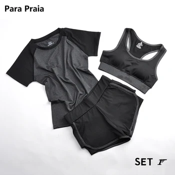 Para Praia 2023 Yüksek Bel Üç Parçalı Yoga Seti Büyük Boy Spor Kadın spor Sutyeni Spor Spor Yelek Spor Salonu Egzersiz Kadın