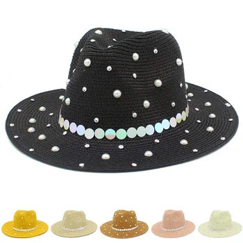 Hasır Şapka fötr şapkalar Fötr Kapaklar Panama Yaz Inci Fedoras Caz Şapka Nefes Güneş protuct Derby Yaz Sunhat Kap