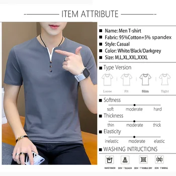 Yaz Üst Erkek T-shirt Rahat Kısa Kollu Pamuklu İş T-Shirt Erkekler İnce Fil Düz Renk Pamuklu T Shirt Erkek Modası
