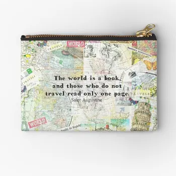 Dünya Bir Kitap Seyahat Alıntı fermuarlı torbalar Kozmetik Anahtar Erkekler Küçük Depolama Para Çorap Ambalaj Kadın Sikke Saf Çanta Cep