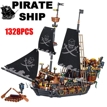 1328 ADET Şehir Siyah İnci Gemi Mini oyuncak inşaat blokları Modeli Karayip Korsanları Tuğla Oyuncaklar Çocuklar Çocuklar İçin