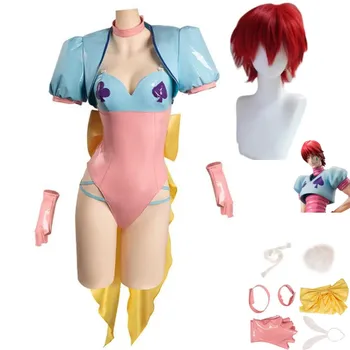 Anime HUNTER × HUNTER Hisoka Tavşan Kız Cosplay Kostüm Peruk Pembe PU Tulumlar Şal Erkek Kadın Seksi Kawaii Karnaval Parti Elbise