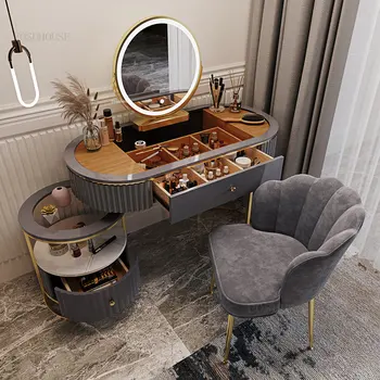 Avrupa Moda demir Şifoniyer Minimalist Modern Ev yatak odası ayna sandalye Dresser ışık lüks yatak odası mobilyası tuvalet masası