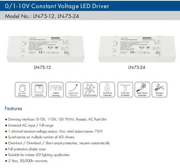 SKYDANCE 1/0-10 V kısılabilir LED sürücüsü Sabit Voltaj 40 W/75 W 12 V/24 V PWM AC Push-Dim Güç Kaynağı tek renkli LED şerit