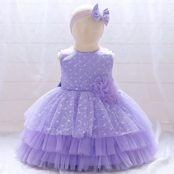 Tül Sequins Bebek Kız Elbise Yürüyor Bebek Dantel Yay 1 Yıl Doğum Günü Pembe Prenses Çocuklar Parti Elbiseler için Bebek Kız Balo Elbisesi