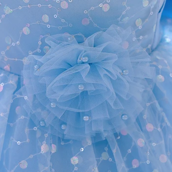 Tül Sequins Bebek Kız Elbise Yürüyor Bebek Dantel Yay 1 Yıl Doğum Günü Pembe Prenses Çocuklar Parti Elbiseler için Bebek Kız Balo Elbisesi