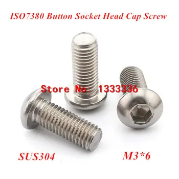 1000 adet M3 * 6 ISO7380 Paslanmaz Çelik A2 Düğme Başlı Soket Vida / SUS304 Cıvata M3x6mm