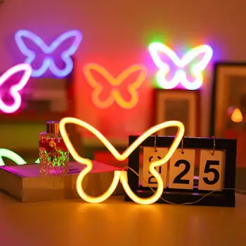 LED Neon ışık renkli USB Gece Lambası 3D Yumuşak Aydınlatma Kelebek Neon Burcu Duvar Lambası Fotoğraf Prop Parti Kaynağı Ev dekor