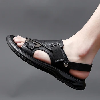 Erkekler rahat ayakkabılar Erkek Sandalet Yeni İnek Derisi Ayakkabı Deri Antiskid Sandalet erkek terlikleri Plaj Gents Ayakkabı Açık Eğlence Yürüyüşü