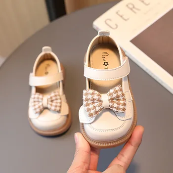 Boyutu 16-26 Bebek yürüyüş ayakkabısı Kızlar için Yumuşak Tabanlı bebek ayakkabısı Bahar Sonbahar Kore Tarzı Moda Yay Prenses deri ayakkabı