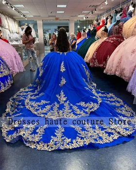 Meksika Kraliyet Mavi Balo Quinceanera Elbiseler 2023 Dantel Aplikler Balo Abiye Lace Up Tatlı 16 Elbise vestido de 15 años