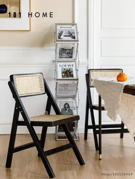 Masif ahşap sandalye kamış örgü yemek sandalyesi Fransız ev katlanır sandalye ıns açık rahat sedanter Chandigarh sırtlı sandalye
