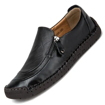 2023 Erkek Loafer'lar Moccasins Nefes Kayma Siyah sürüş ayakkabısı Hakiki Deri Erkek Rahat Yumuşak Tabanlı ayakkabı Artı Boyutu 38-48
