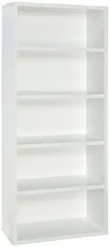 ClosetMaid Kitaplık 5 Raf Katlı, Ayarlanabilir Raflar, Uzun Kitaplık Sağlam Ahşap Kapalı Arka Panel, Beyaz Kaplama