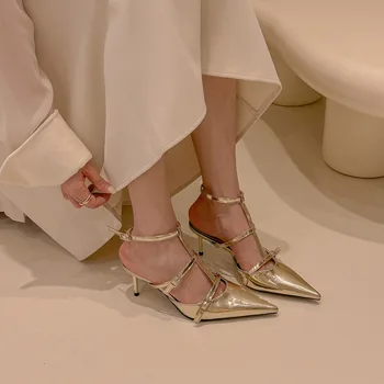 T-kayışı Sivri Yüksek Topuklu, kadın İnce Topuklu, Düğün Ayakkabı, Gümüş Pullu Pompaları, Sığ Tek Ayakkabı Gelin ayakkabıları