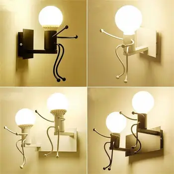 Modern yaratıcı duvar lambası İskandinav Macarone karikatür Robot aplik lambaları Metal küçük basit demir adam ışıkları amerika endüstriyel tarzı