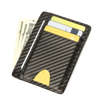 Ince RFID Engelleme deri cüzdan Basit kredi kartı cüzdanı Tutucu Unisex Moda Çanta Karbon Fiber kart tutucu
