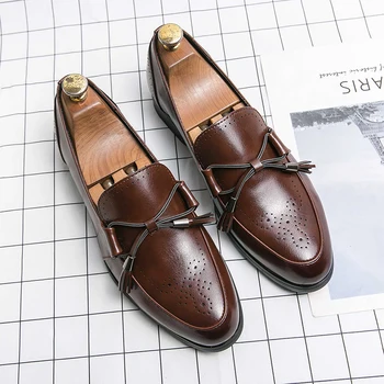 Yaz erkek hakiki deri ayakkabı Ofis erkek resmi ayakkabı papyon Trend gündelik erkek ayakkabısı Kaymaz düz ayakkabı sürüş ayakkabısı
