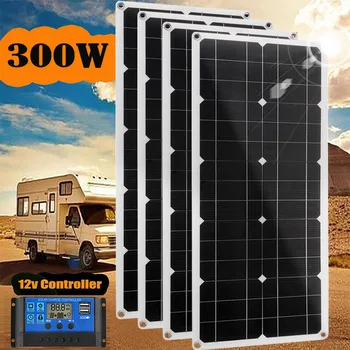 18V güneş panelı Kiti 300W pil şarj cihazı Esnek Sistemi 60A Denetleyici 12V 24V Araba Tekne RV Ev