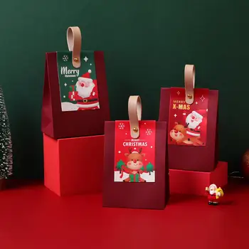 1 Adet Hediye Ambalaj Kutusu Deri Kolu Kağıt Noel Ambalaj Hediye Kutuları Çanta Malzemeleri Santa Noel Şeker Hediye Kutusu Baba Dr T2V5