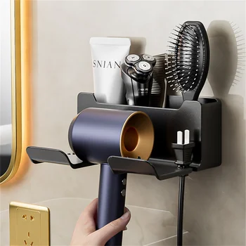 1/2 ADET Duvara Monte Saç Kurutma Makinesi Tutucu Dyson Banyo Rafı Sondaj olmadan Plastik Saç kurutma makinesi standı Banyo Organizatör