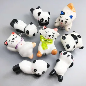 Güzel Kedi Panda Ayı Şekli dolap kapağı topuzları, Çocuk odası Çekmece Dresser Topuzu Çeker Seramik Mobilya Kolu