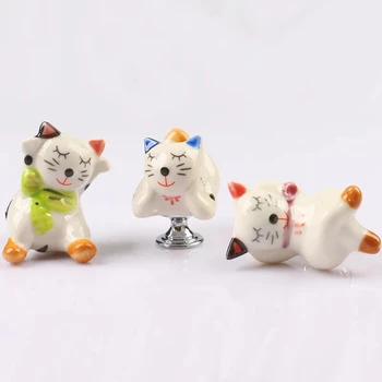 Güzel Kedi Panda Ayı Şekli dolap kapağı topuzları, Çocuk odası Çekmece Dresser Topuzu Çeker Seramik Mobilya Kolu