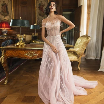 Sharon Dedi Pembe Tüyler Dubai Lüks Akşam Elbise 2023 Arapça Uzun Zarif Resmi balo kıyafetleri Kadınlar için Düğün Parti SS401
