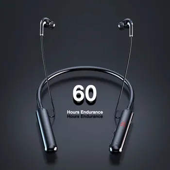 60 Saat Dayanıklılık Bluetooth Kulaklıklar Stereo Bas Kablosuz Kulaklık Boyun Bandı Güç LED Ekran Kulaklık TF Kart Mıknatıs