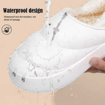 5.0 cm Kalın Tabanlar Kadın Kış Ev pamuk terlikler Su Geçirmez EVA Terlik Sıcak Peluş Terlik Erkekler İçin Kadın Kapalı Ayakkabı 2024