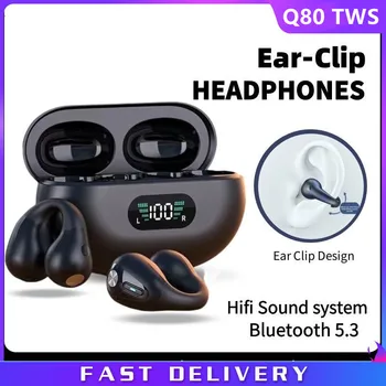 YENİ TWS Q80 kablosuz kulaklıklar Bluetooth 5.3 Kemik İletim Kulaklık Kulak Klipsi Tasarım Dokunmatik Kontrol Led Kulaklık Spor Kulaklıklar