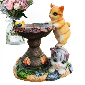 Bahçe kedi heykeli heykelcik dekoratif reçine kedi heykeli LED ışıkları ile dekoratif sağlam açık süs için iki kedi ile veranda