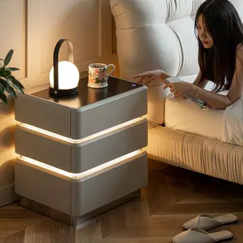 Standları Akıllı Ahşap Kablosuz Basit Başucu Masa LED katı ışık Şarj Lüks Komodinler Gece yatak odası mobilyası