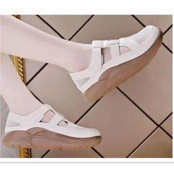 Hakiki Deri kadın Sandalet 2023 Yaz Yeni Nefes Yumuşak Artan Platform İçi Boş Vulkanize Sneaker Flats Kadın Ayakkabı