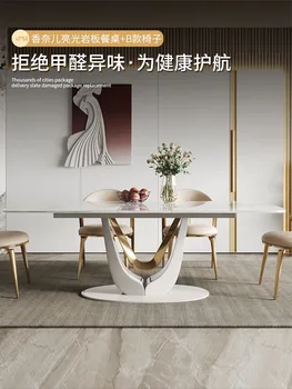 Masa ve sandalye kombinasyonu İtalyan ışık lüks beyaz geri çekilebilir katlanır modern boyutlu dikdörtgen kaya tahtası yemek masası
