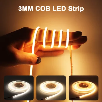 3mm Ultra İnce FOB COB LED şerit ışık 12V süper İnce Doğrusal esnek LED çubuk şerit bant odası dekor ışıkları ev gece lambası