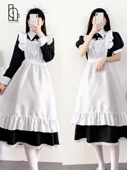 2023 Anime Cosplay Hizmetçi Kostüm Artı Boyutu Lolita Prenses Cadılar Bayramı Siyah Beyaz Japon Okul Kız Kawaii Giyim