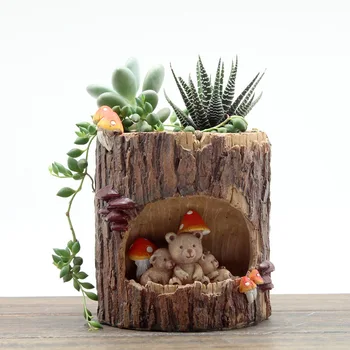 Yaratıcı Ağaç Delik Etli Pot Mikro peyzaj Masaüstü Pot Ofis Bitkiler için Dekoratif Masa Etli Bahçe Saksıları