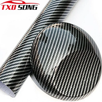 2D Siyah Gümüş dimi karbon fiber film 2D parlak karbon elyaflı vinil film Otomatik sarma vinil wrap folyo araba sticker