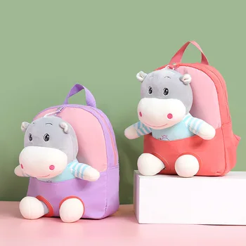 3D Karikatür Çocuk Sırt Çantası Çocuklar Peluş Kitap Çantası Sevimli Hippo Unicorn Okul Çantaları Anaokulu Erkek Kız Schoolbag Mini Sırt Çantası