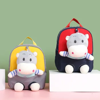 3D Karikatür Çocuk Sırt Çantası Çocuklar Peluş Kitap Çantası Sevimli Hippo Unicorn Okul Çantaları Anaokulu Erkek Kız Schoolbag Mini Sırt Çantası
