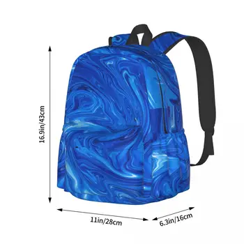 Mavi Mermer Sırt Çantası Unisex Soyut Sanat Hafif Sırt Çantaları Polyester Streetwear Lise Çantaları Kolej Özel Sırt Çantası