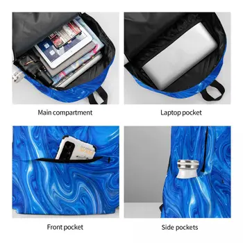 Mavi Mermer Sırt Çantası Unisex Soyut Sanat Hafif Sırt Çantaları Polyester Streetwear Lise Çantaları Kolej Özel Sırt Çantası