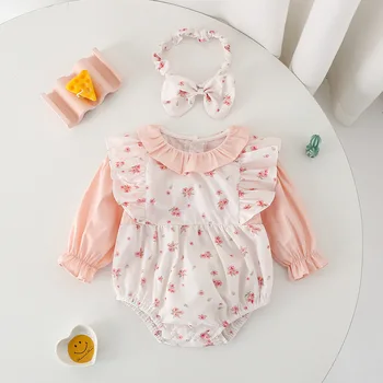 Infantil Yeni Doğan Bebek Çiçek Baskı Pamuk Elbise Çocuk Rahat Rahat Giyim Giyim Güzel Bebe Kız Bodysuit Kıyafet