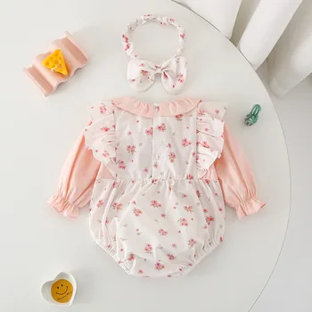 Infantil Yeni Doğan Bebek Çiçek Baskı Pamuk Elbise Çocuk Rahat Rahat Giyim Giyim Güzel Bebe Kız Bodysuit Kıyafet