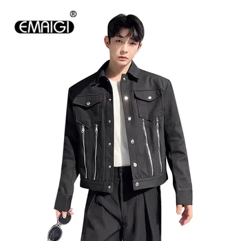 Sonbahar Yeni Denim Metal fermuarlı ceket Erkekler Kore Streetwear Moda Gevşek Casual Vintage Kısa Ceket Erkek Beyaz Siyah Ceket