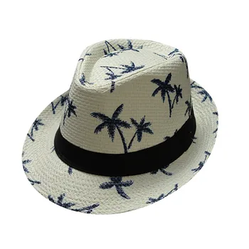 Erkekler Hasır Caz Şapka Plaj Seyahat Ağacı Baskı Sahil güneş şapkaları Anti-Uv Güneş Koruyucu Güneşlik Kapaklar Vintage Tasarım Balıkçı Kap
