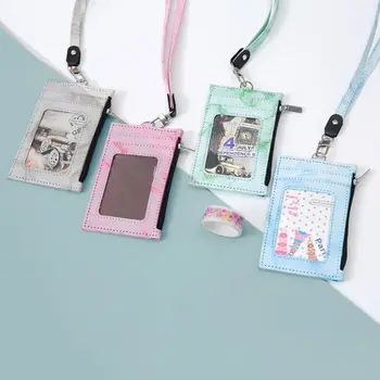 Fermuarlı Çanta Kart Rozeti Tutucu PU deri kartlık Çanta Yüksek Kaliteli bozuk para cüzdanı Öğrenci Ofis Malzemeleri için